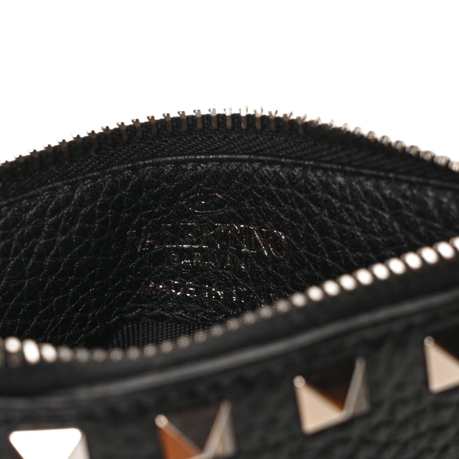 Valentino Garavani Pebbled Calfskin Rockstud Coin Case Card Holder Black 6 of 9