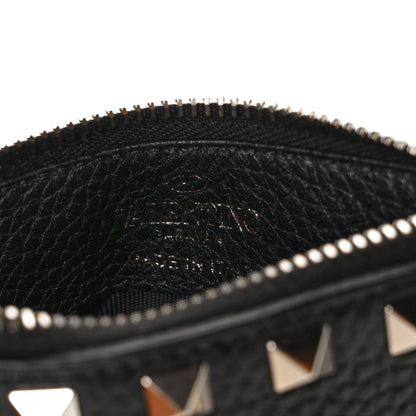 Valentino Garavani Pebbled Calfskin Rockstud Coin Case Card Holder Black 6 of 9