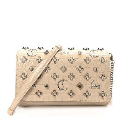 Christian Louboutin Calfskin Crocodile Embossed Spikes Loubinthesky Paloma Clutch Nougat 1 of 9