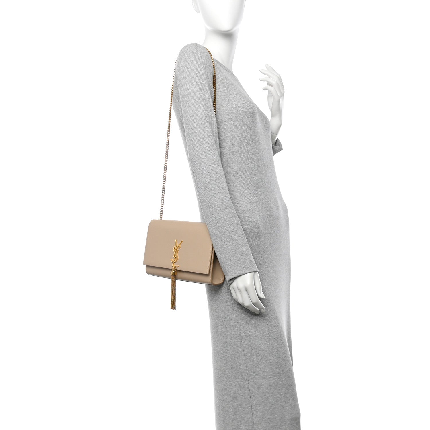 Saint Laurent Smooth Calfskin Medium Classic Monogram Kate Tassel Satchel Nude Powder 2 of 14