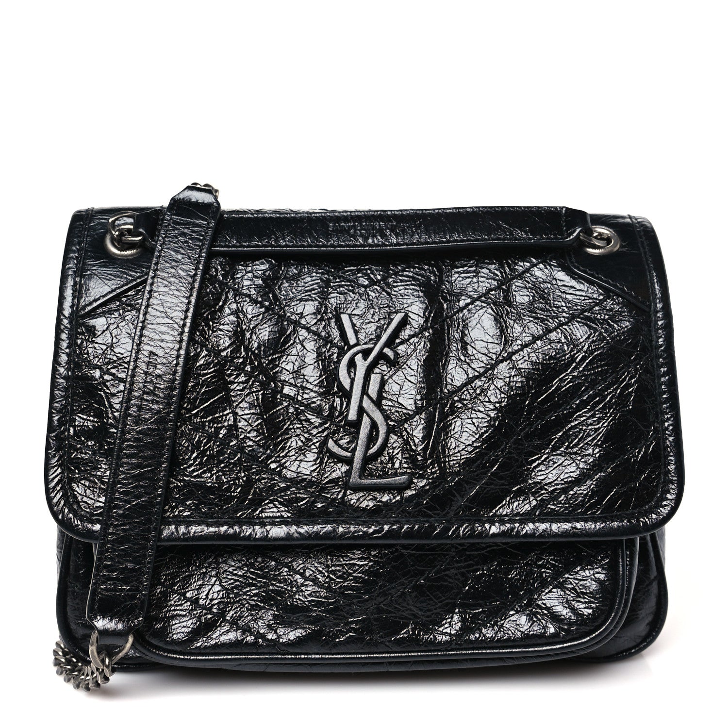 Saint Laurent Crinkled Calfskin Matelasse Monogram Baby Niki Chain Satchel Black 1 of 10