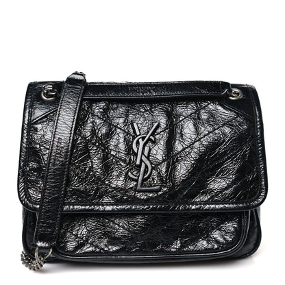 Saint Laurent Crinkled Calfskin Matelasse Monogram Baby Niki Chain Satchel Black 1 of 10