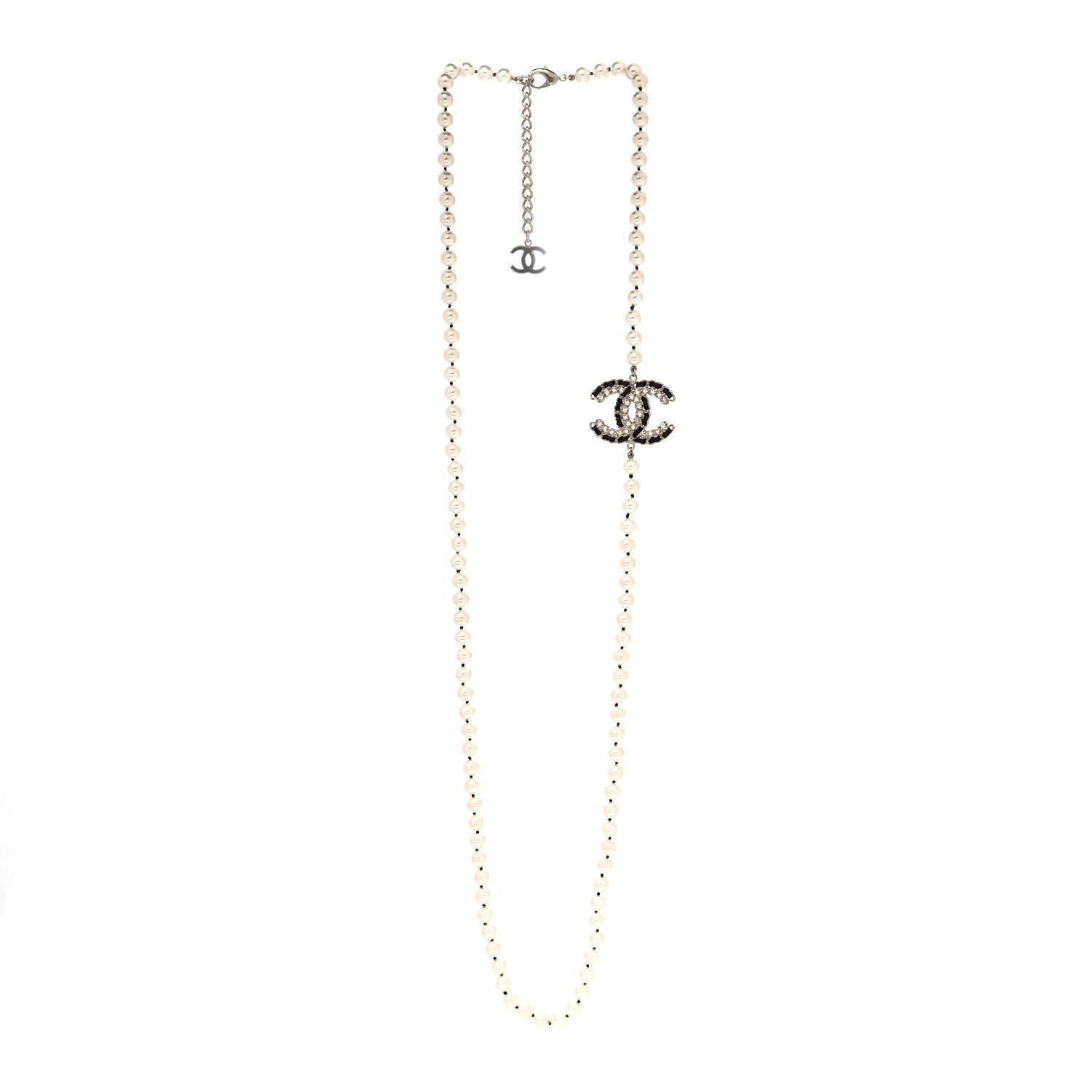 Chanel Pearl Crystal Lambskin CC Long Necklace Gold Black 2 of 4