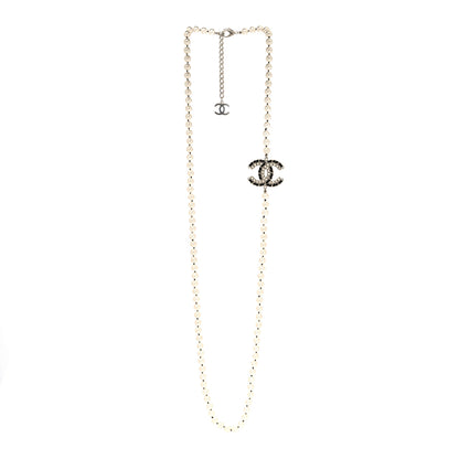 Chanel Pearl Crystal Lambskin CC Long Necklace Gold Black 2 of 4