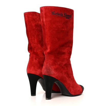 Chanel Suede Calfskin Satin Gabrielle Cap Toe Short Boots 39 Red Black 4 of 8