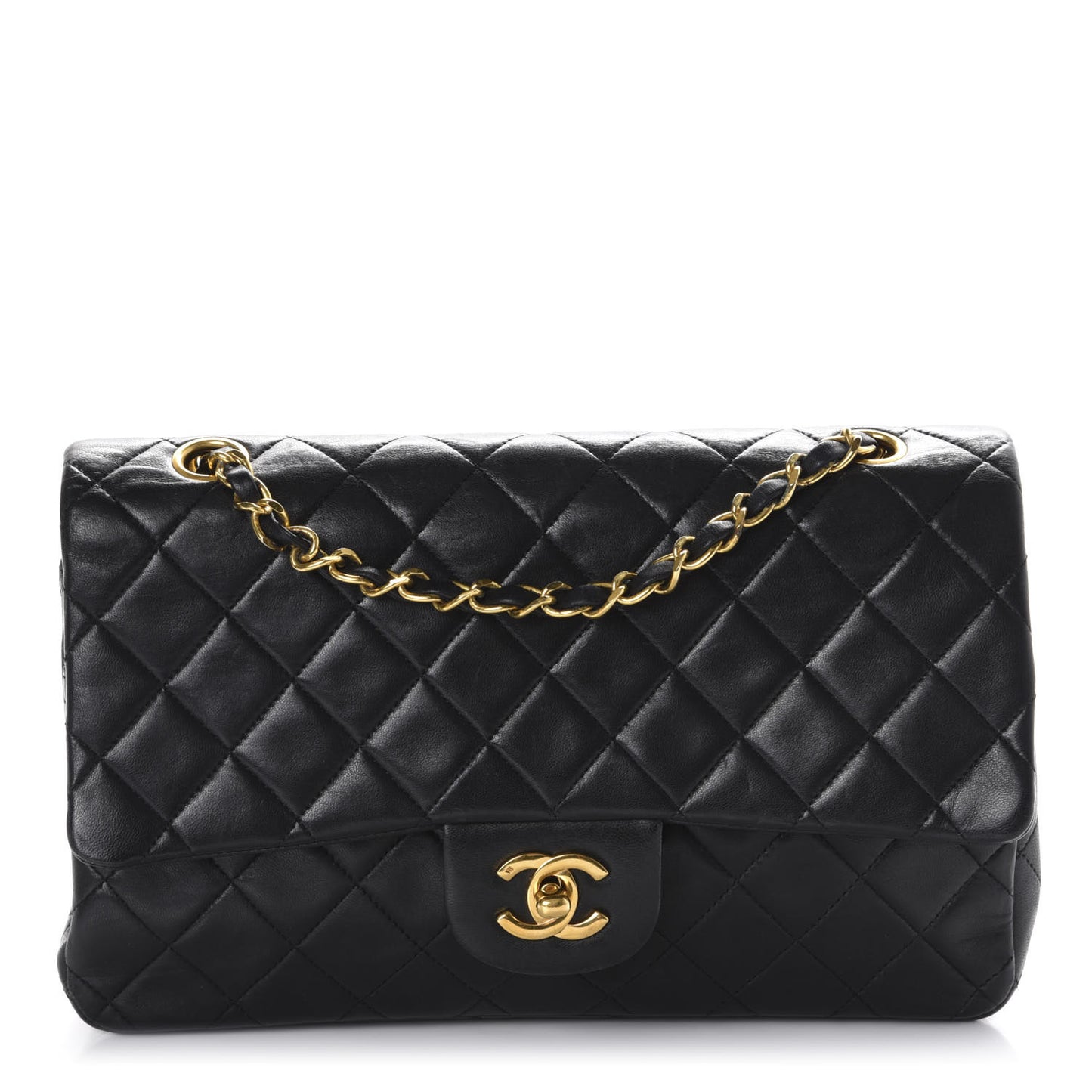 Lambskin Quilted Medium Double Flap Black