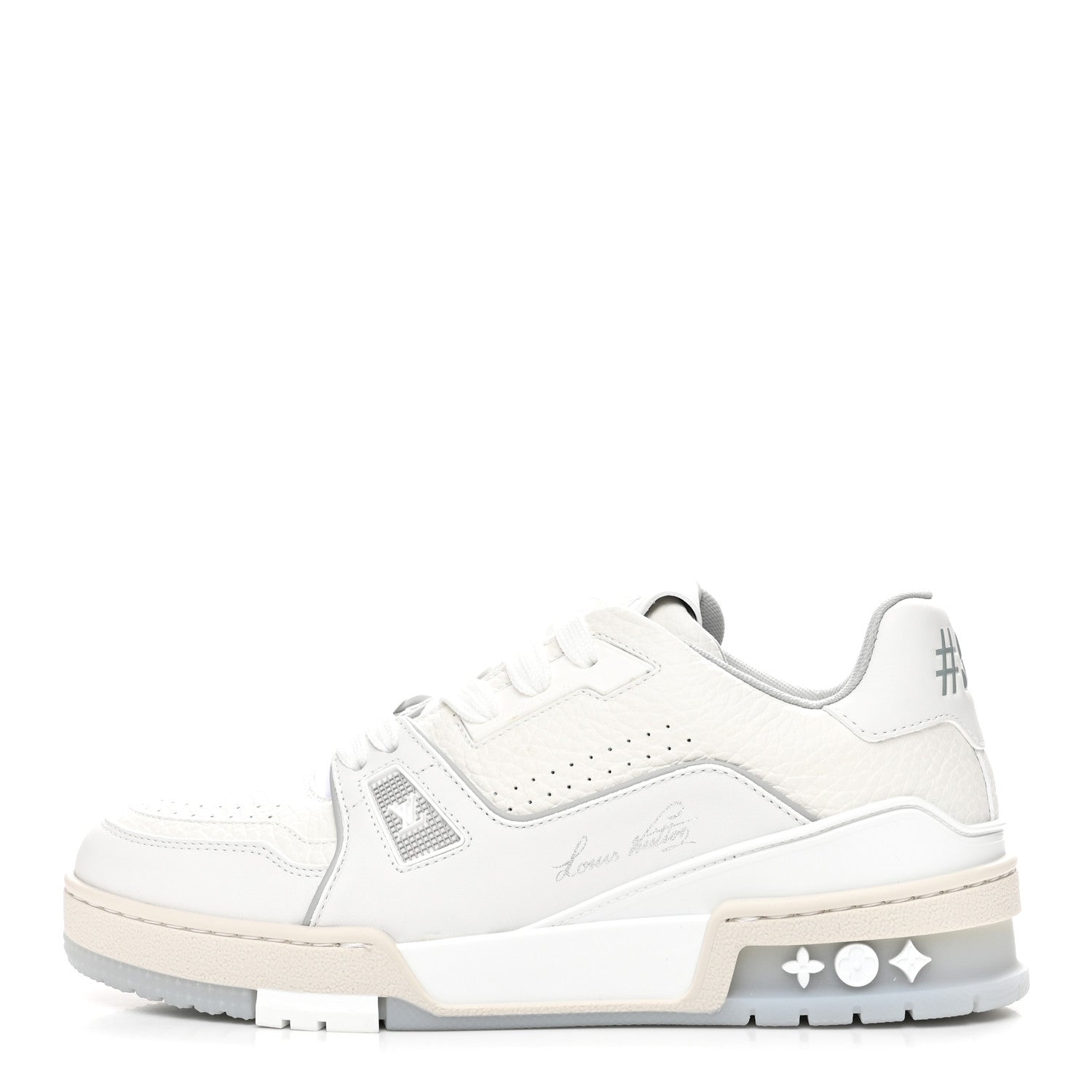 Louis Vuitton ホワイト スニーカー 37 Louis Vuitton Grained Calfskin Womens LV Trainer Sneakers 37 White