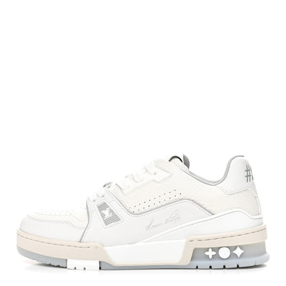 Louis Vuitton Grained Calfskin Womens LV Trainer Sneakers 37 White 1 of 10
