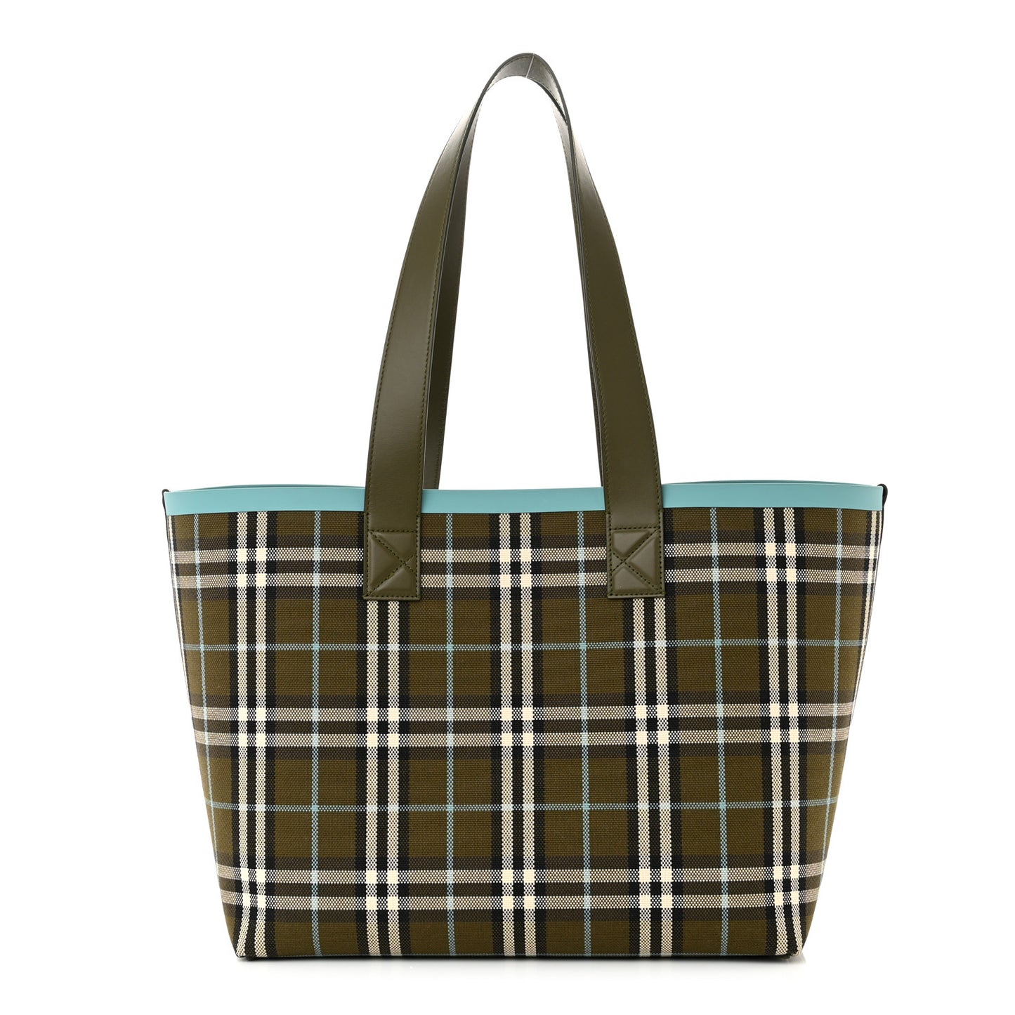 Cotton Check Medium London Tote Bag Olive Green