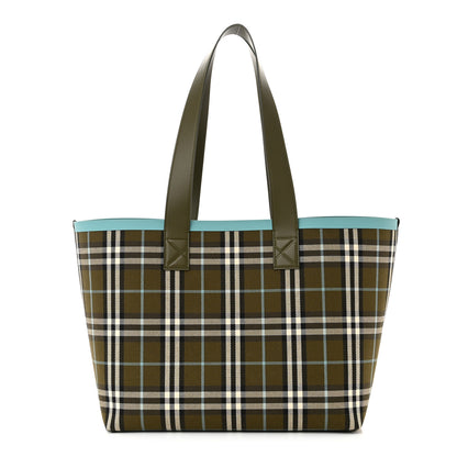 Burberry Cotton Check Medium London Tote Bag Olive Green 3 of 11