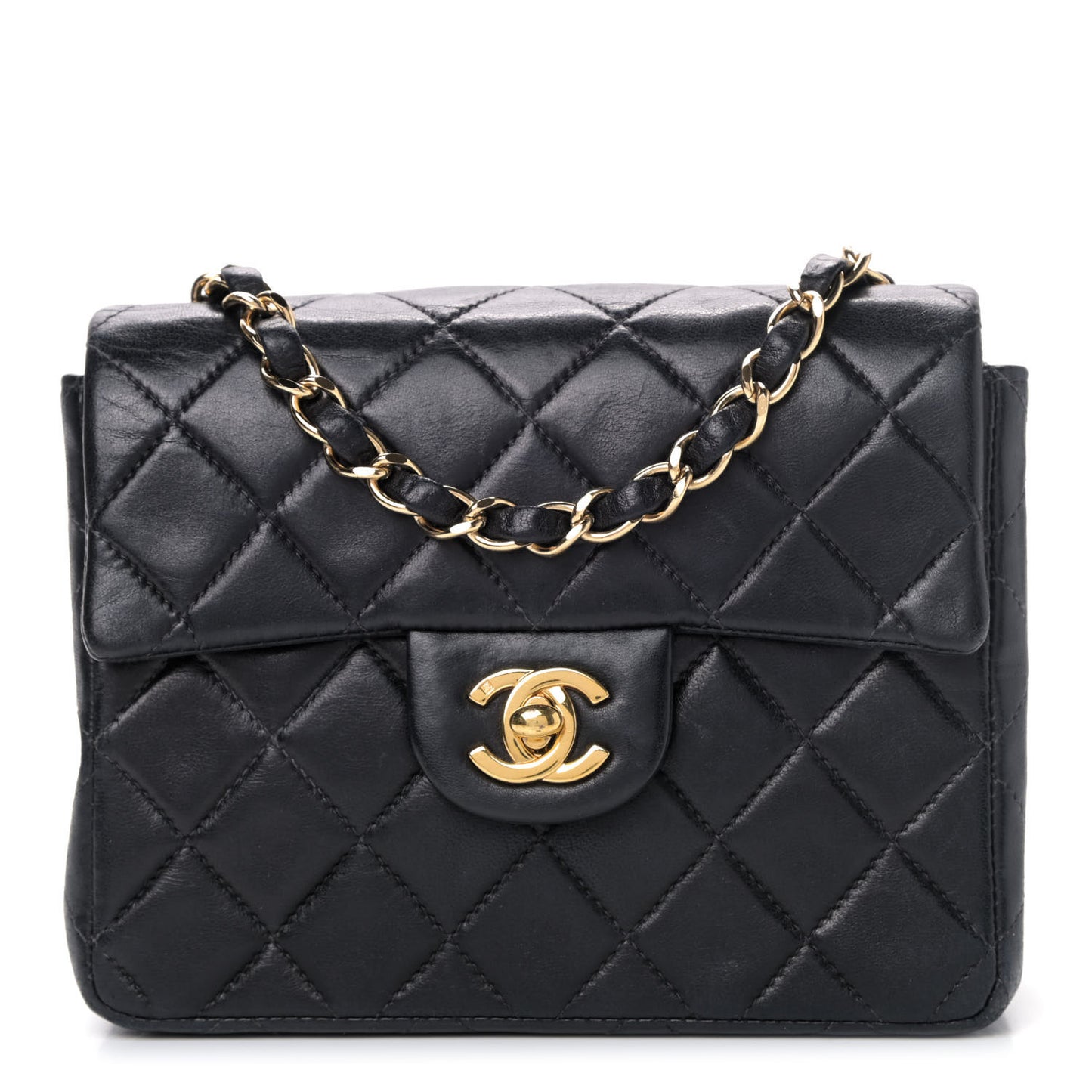 Lambskin Quilted Mini Square Flap Black