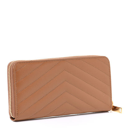 Saint Laurent Grain De Poudre Matelasse Chevron Monogram Zip Around Wallet Naturel Dark 3 of 7