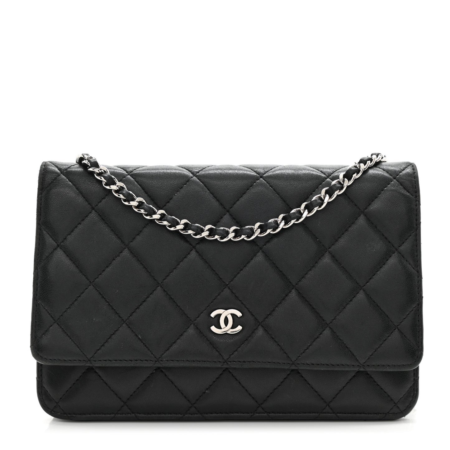 Lambskin Quilted Wallet On Chain WOC Black