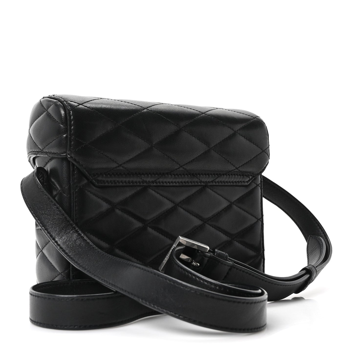 Lambskin Quilted Monogram June Box Bag  Black