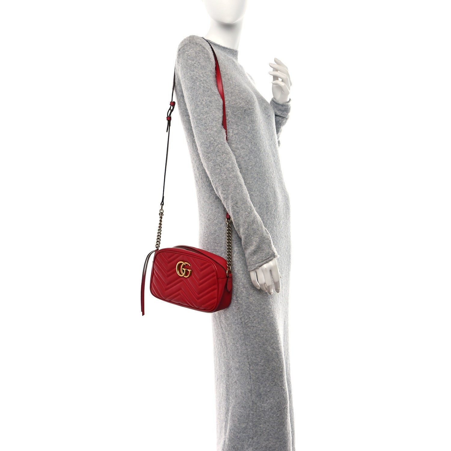 Gucci Calfskin Matelasse Small GG Marmont Chain Shoulder Bag Hibiscus Red 2 of 10