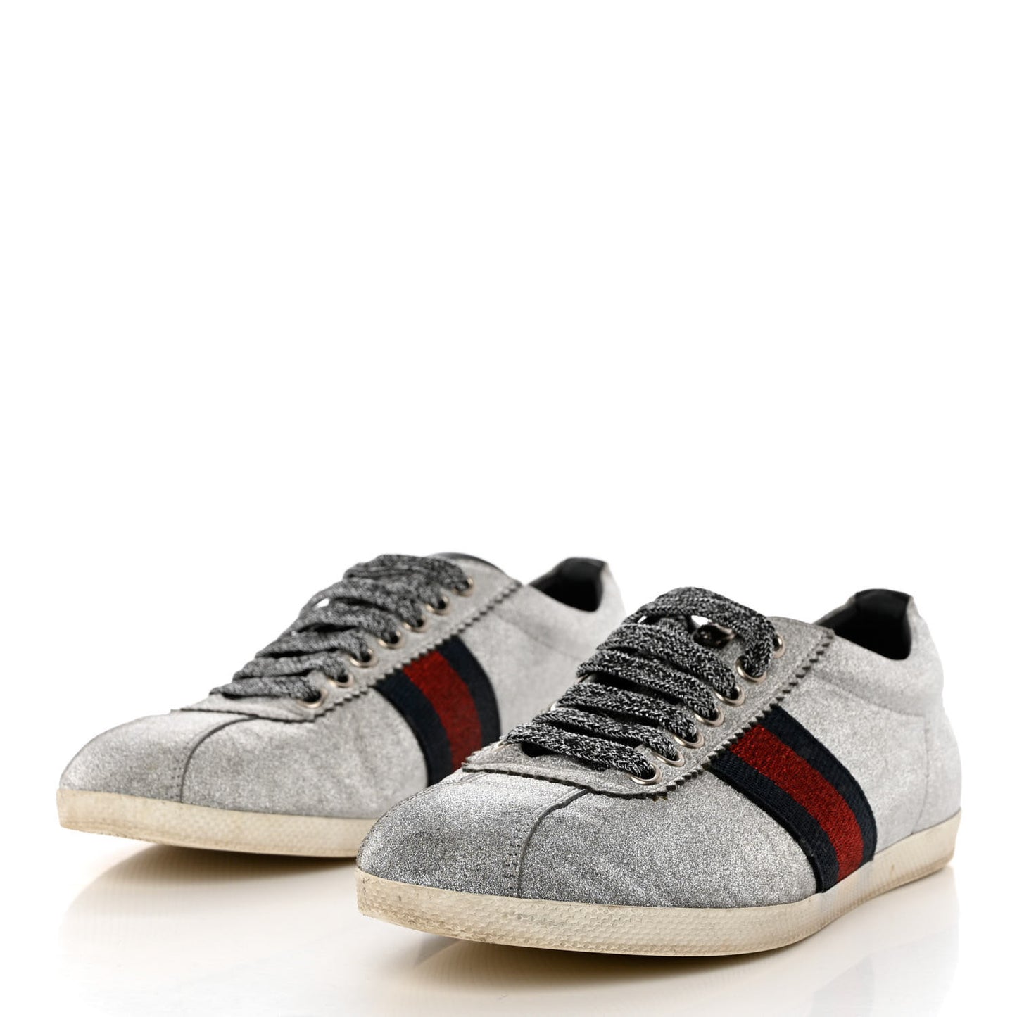 Glitter Fabric Studded Web Womens Sneakers 37.5 Silver