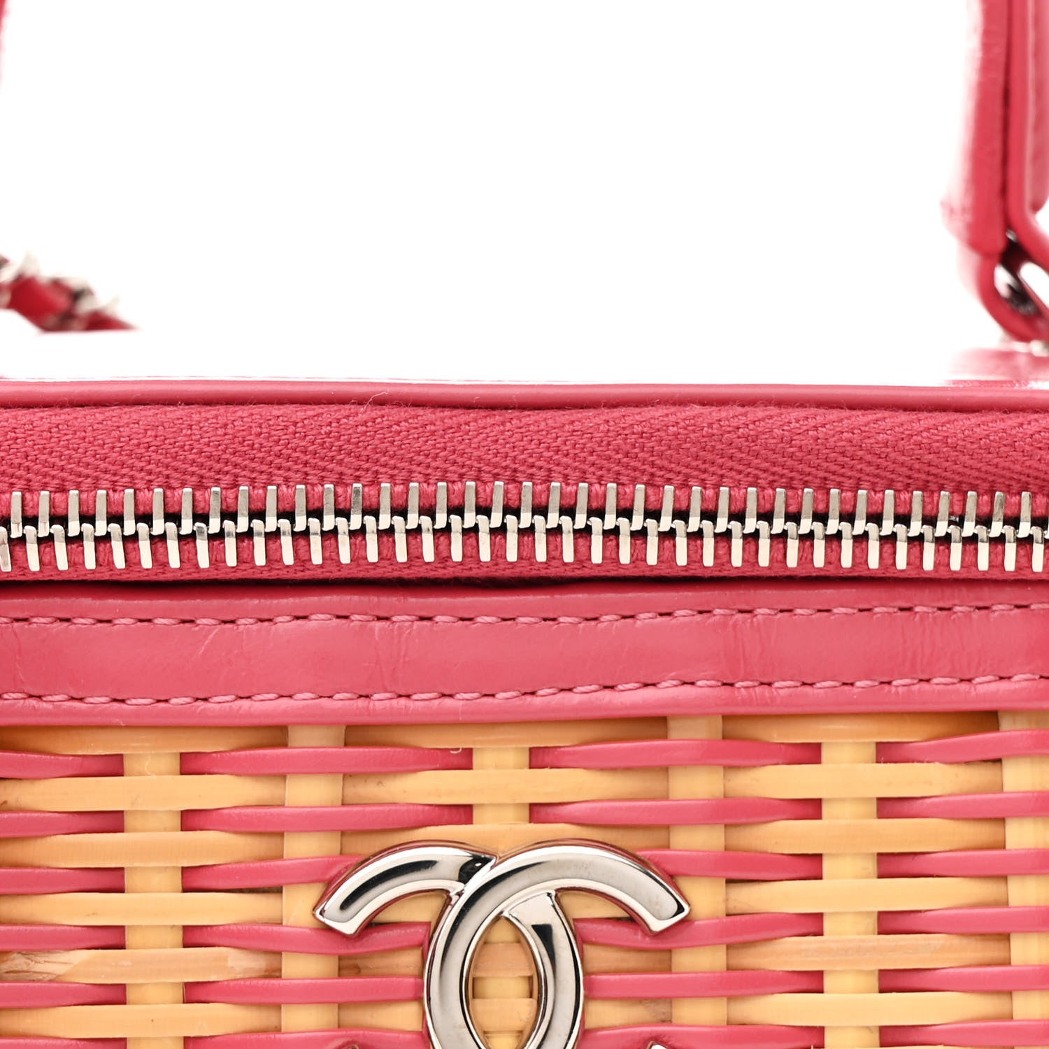 Chanel Calfskin Raffia Small Take Away Vanity Case Bag Pink Beige 8 of 10