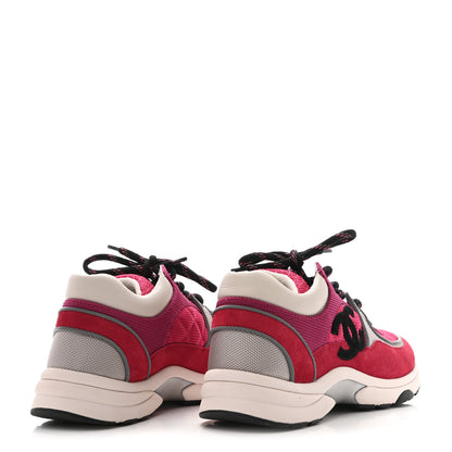 Chanel Mesh Suede Calfskin Grained Calfskin Womens CC Sneakers 38 Dark Pink Silver 7 of 14