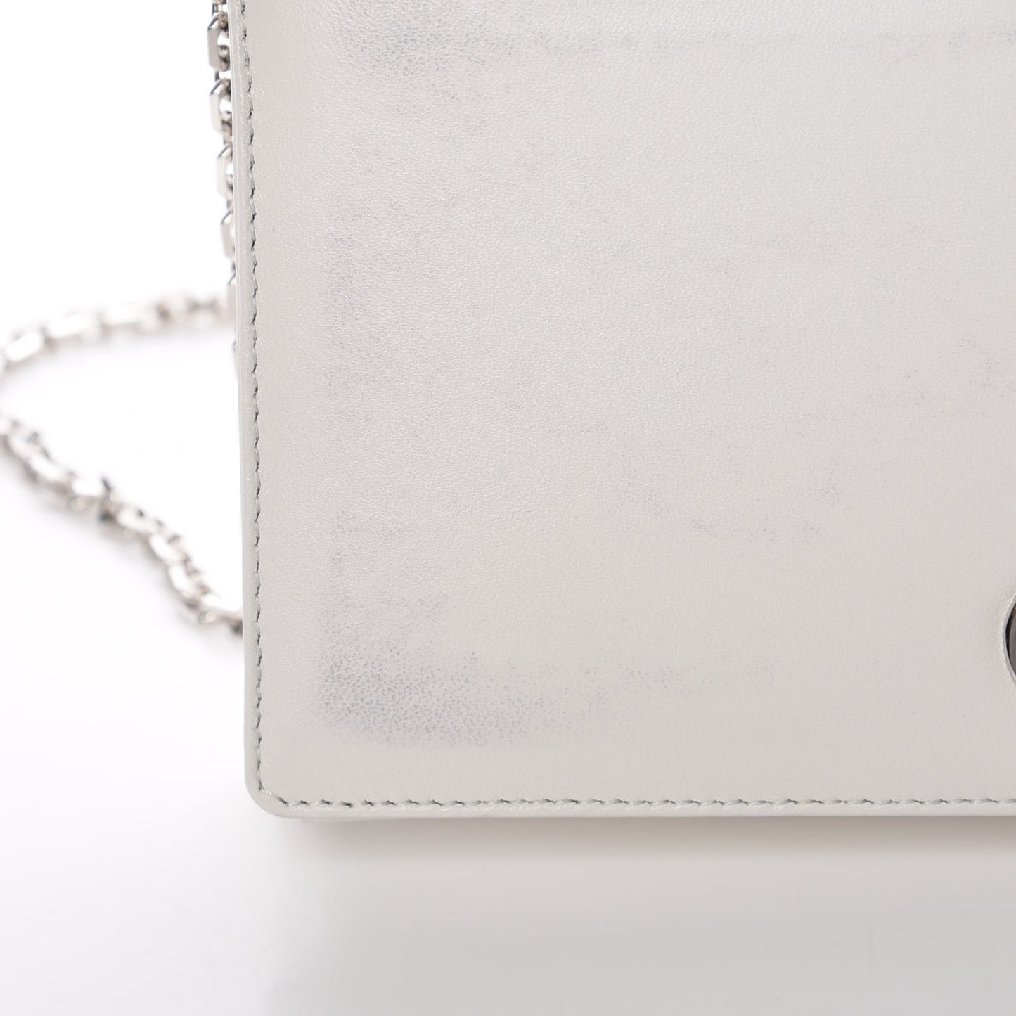 Calfskin Badges Chain Wallet White