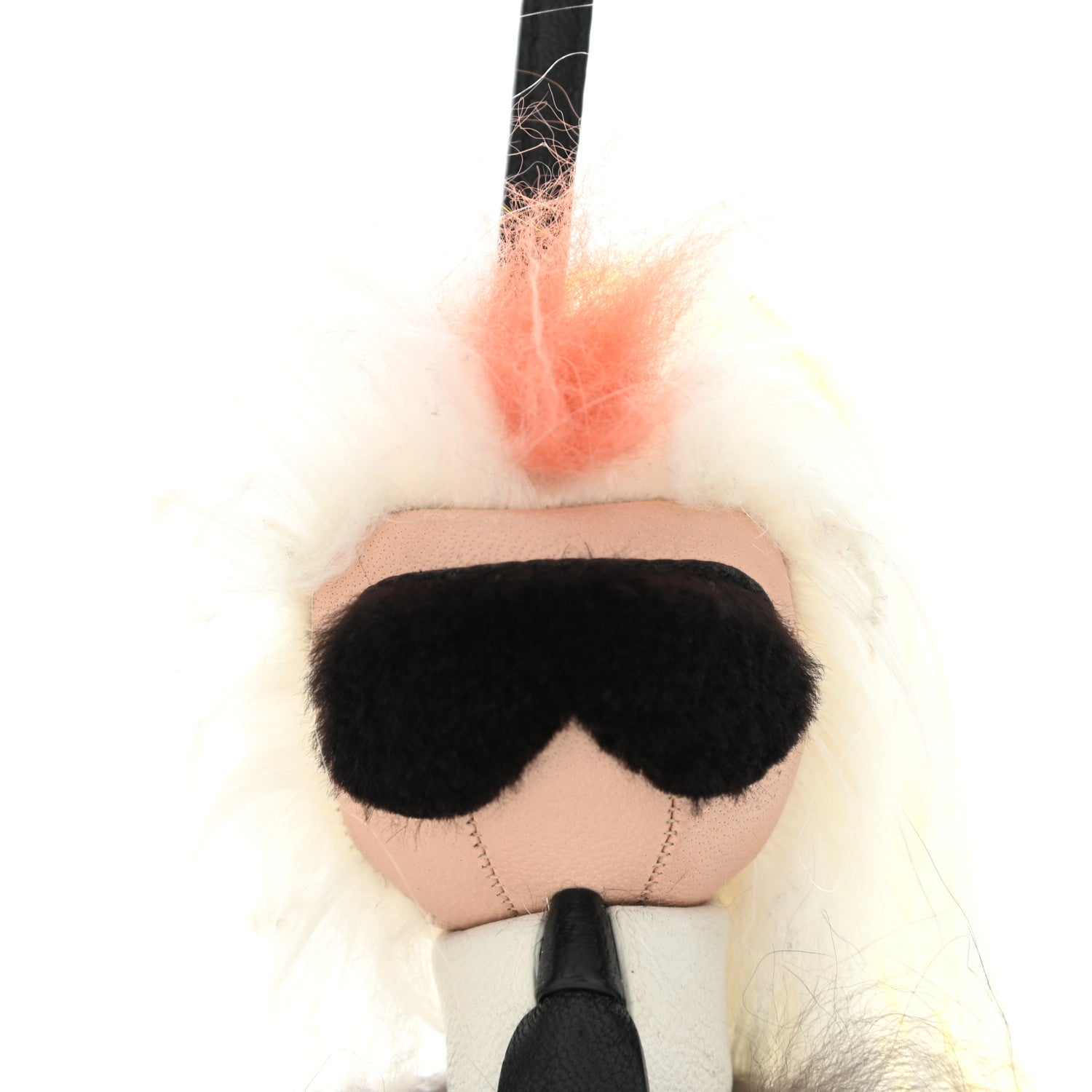 Fendi Fox Mink Goat Fur Mini Karlito Bag Charm White Black Flamingo 4 of 5