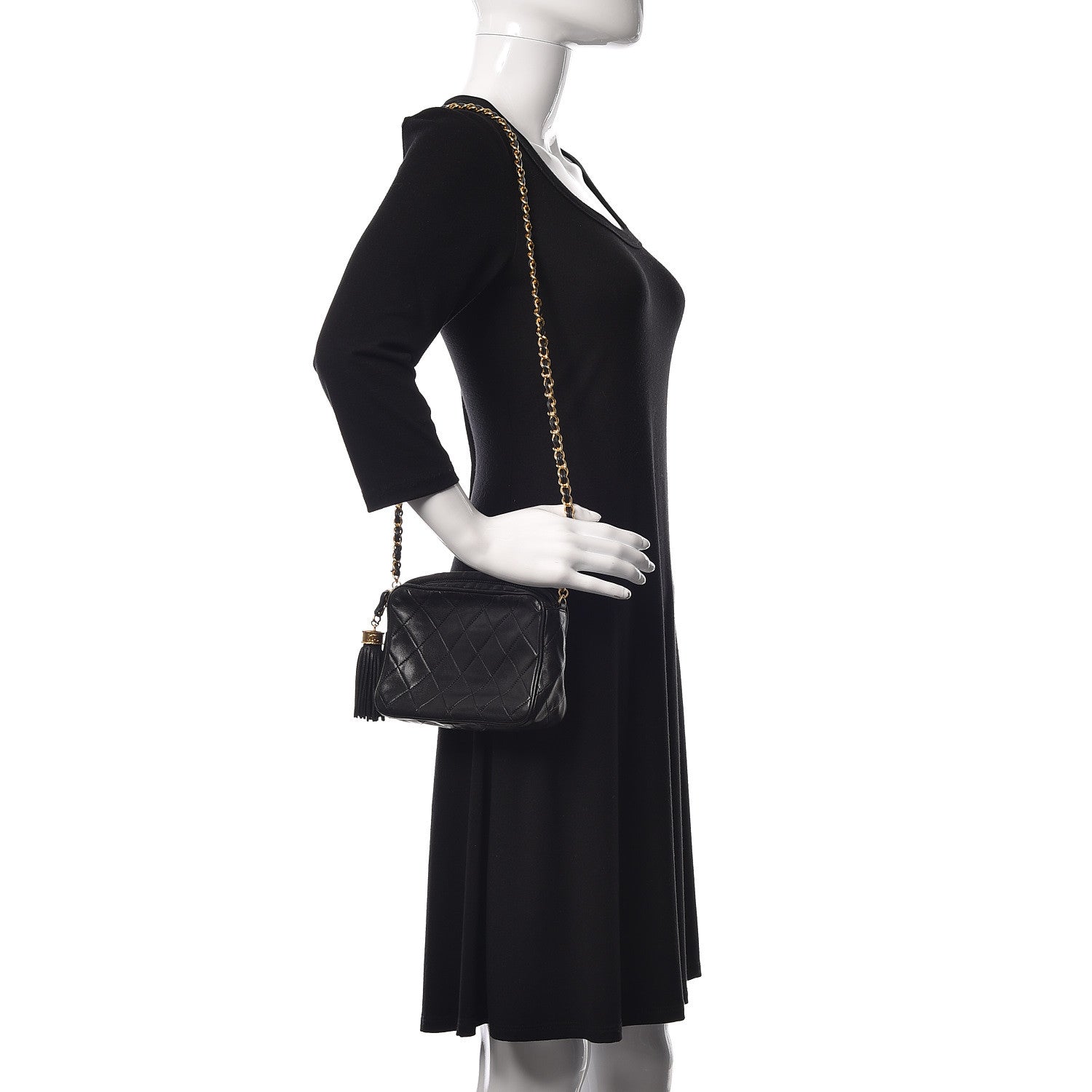 Chanel Lambskin Quilted Tassel Camera Case Pouch Black 2 of 13