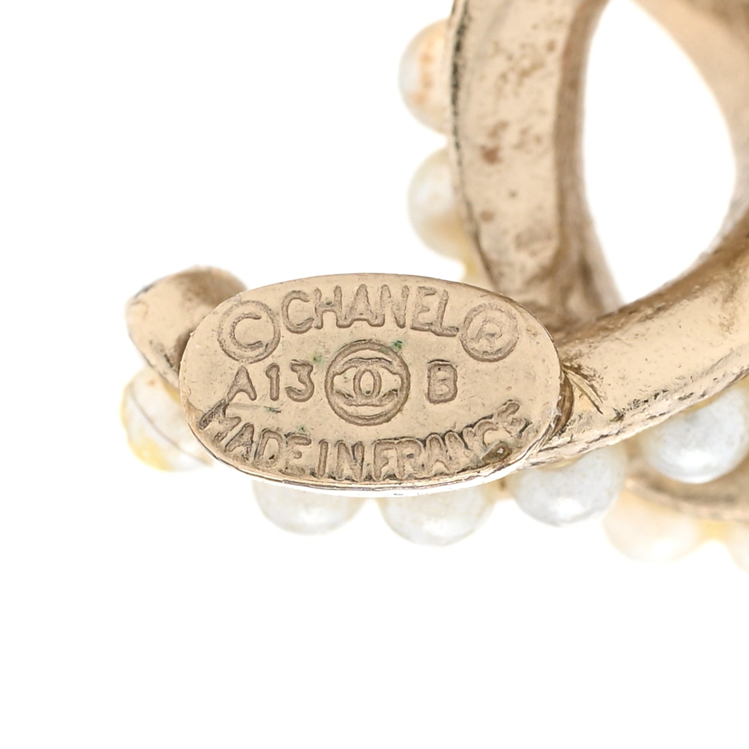 Chanel Pearl Twisted CC Earrings Light Gold White 3 of 5