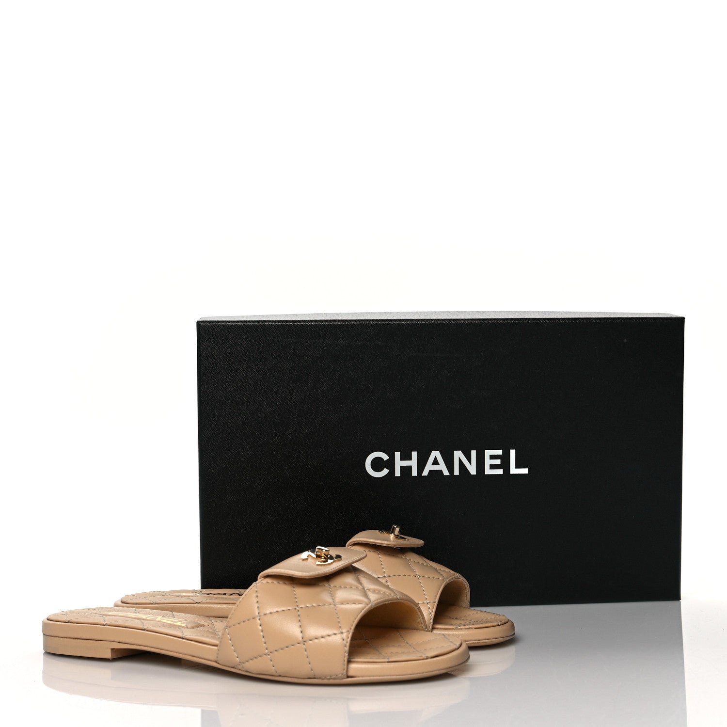 Chanel Lambskin Quilted CC Turnlock Sandals 36 Beige 1055488