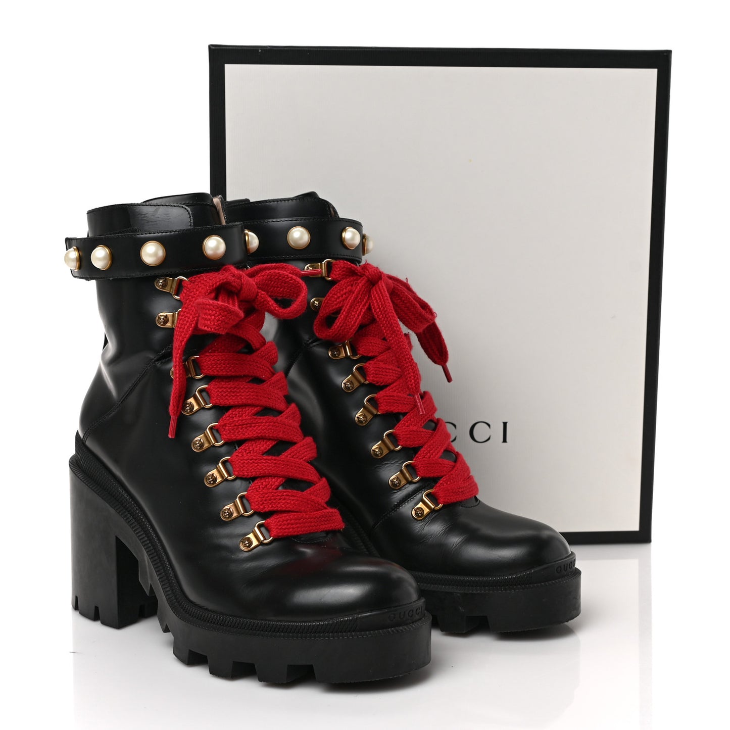 Magnum Calfskin Pearl Lace Up Combat Ankle Boots 41 Black