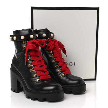 Gucci Magnum Calfskin Pearl Lace Up Combat Ankle Boots 41 Black 9 of 9