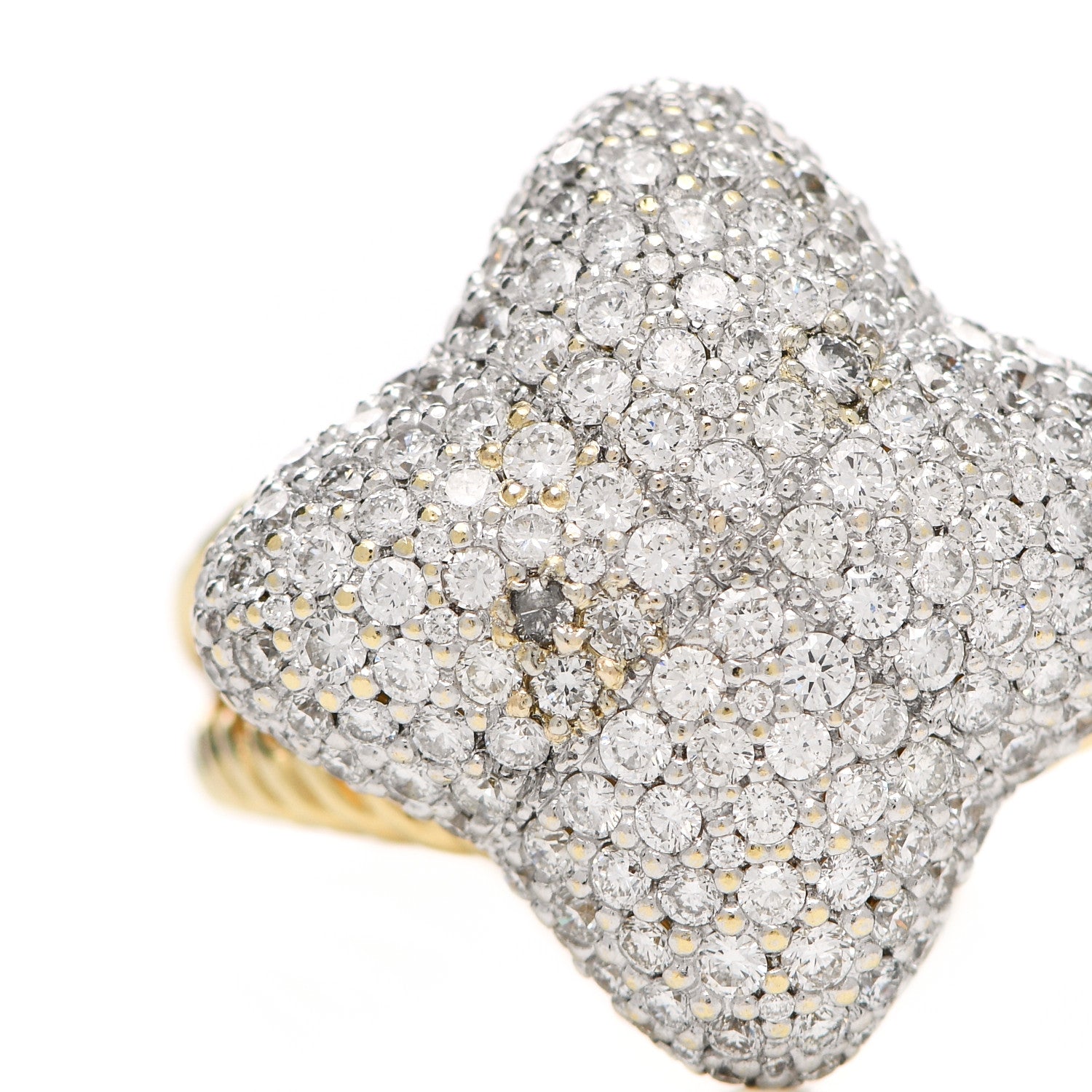 David Yurman 18K Yellow Gold Diamond Pave 23mm Quatrefoil Ring 52 6 6 of 7