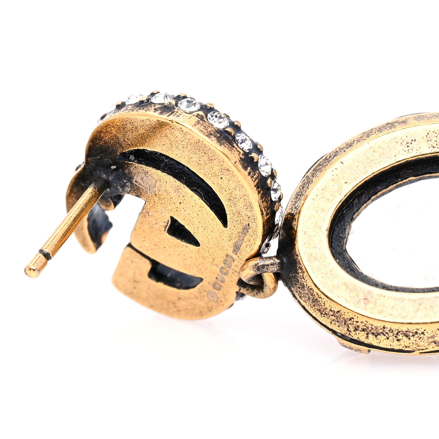 Gucci Crystal Double G Earrings Aged Gold 5 of 6