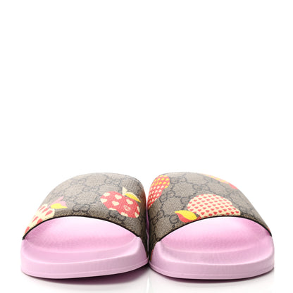Gucci GG Supreme Monogram Apple Slide Sandals 38 Pink Multicolor 2 of 10
