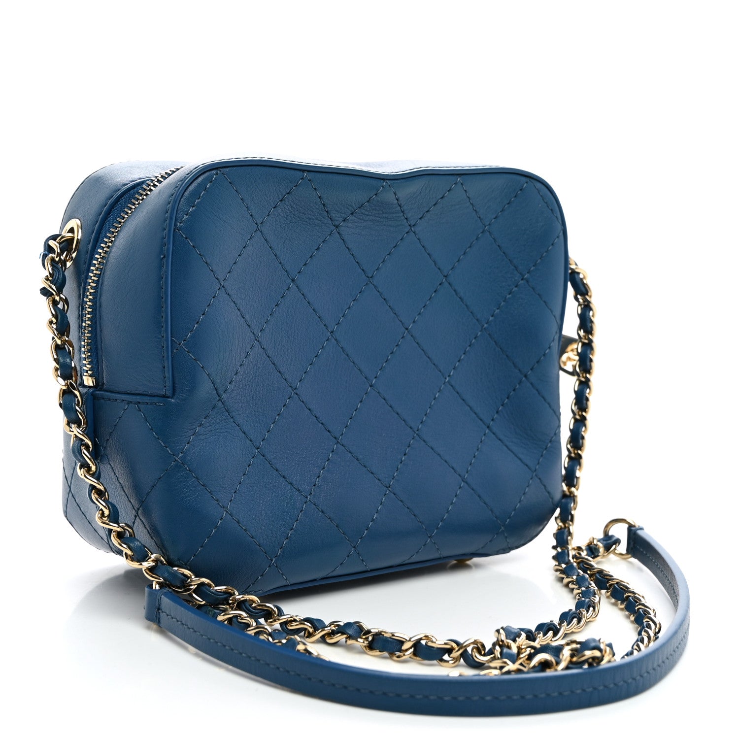 Chanel Calfskin Stitched Enamel CC Camera Case Bag Blue 2 of 9