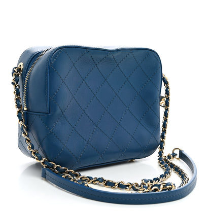Chanel Calfskin Stitched Enamel CC Camera Case Bag Blue 2 of 9