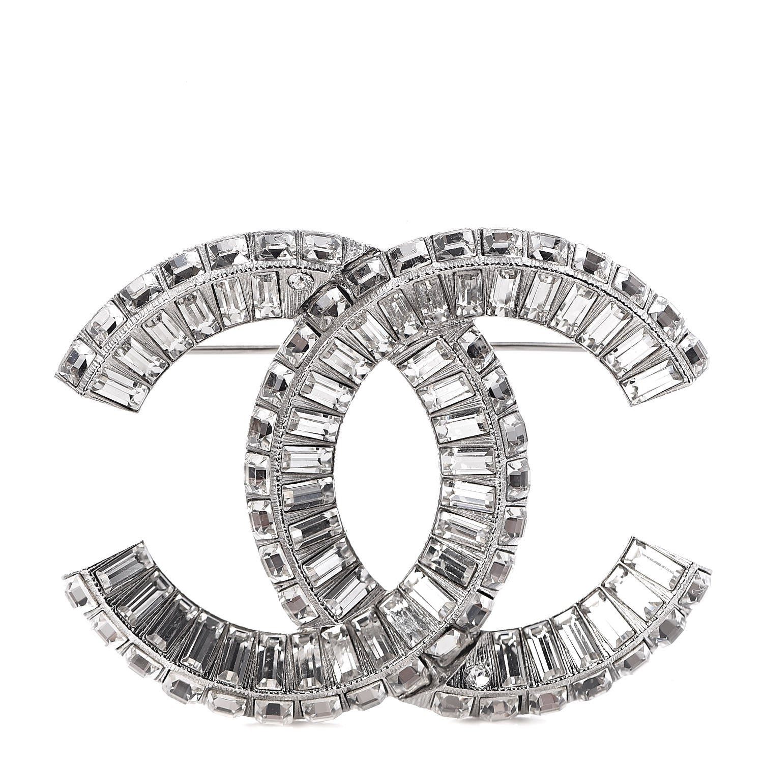 Chanel Baguette Crystal CC Brooch Silver 1 of 4