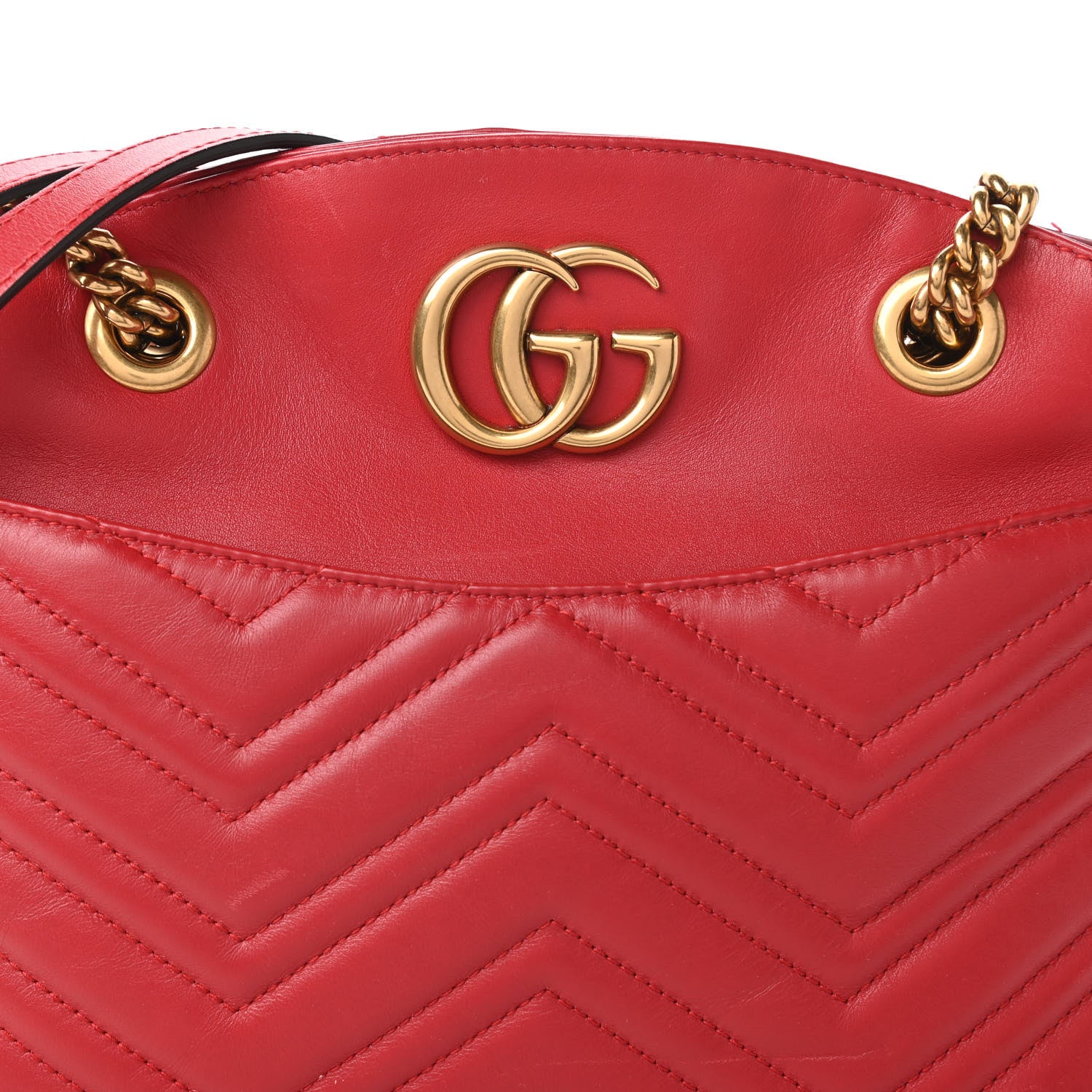 Gucci Calfskin Matelasse Medium GG Marmont Open Top Shoulder Bag Hibiscus Red 10 of 10