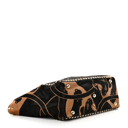 Valentino Garavani Calf Hair Jaguar Print Medium Rockstud Tote Beige Black 4 of 13