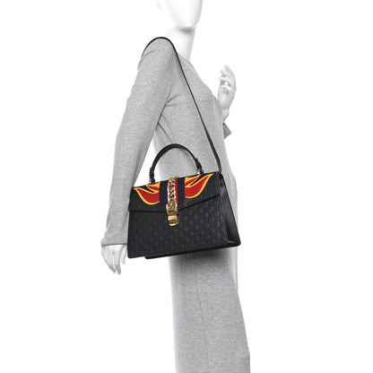 Gucci Guccissima Signature Medium Sylvie Top Handle Bag Black 2 of 10