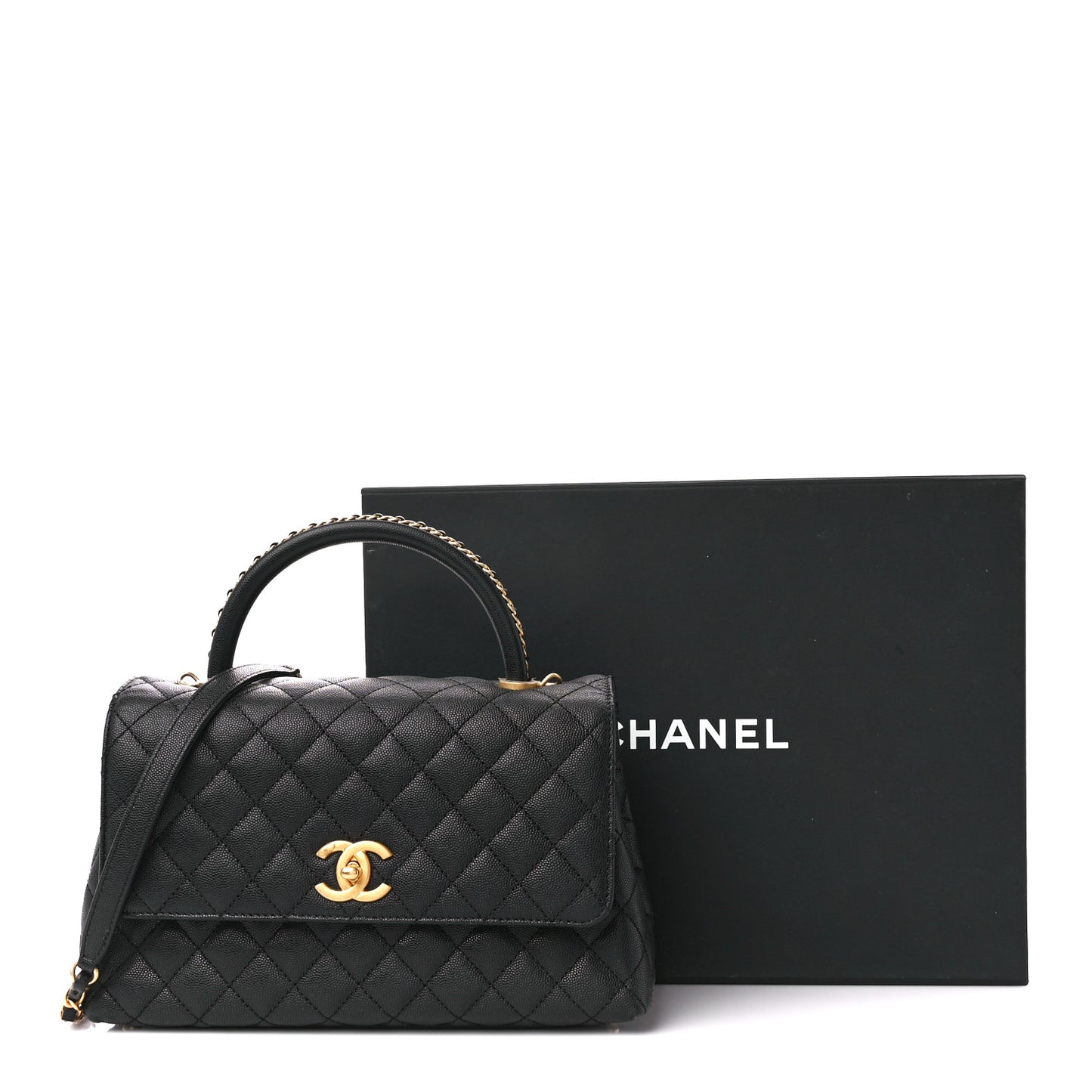 Caviar Quilted Small Coco Chain Handle Flap Black
