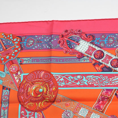 Hermes Silk Le Songe De La Licorne Scarf 90 Roes Indiene Capucine Violet 8 of 8