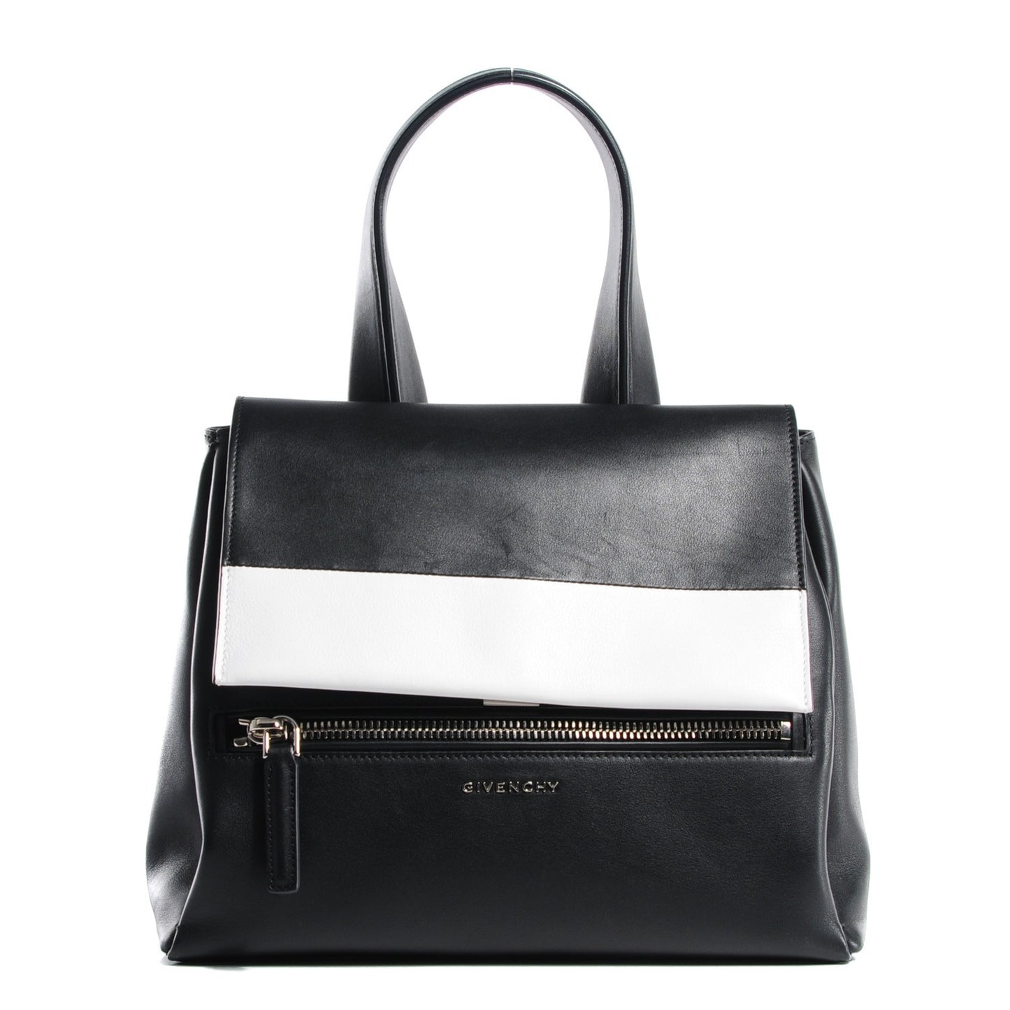 Calfskin Medium Bi-Color Pandora Pure Flap Bag Black White