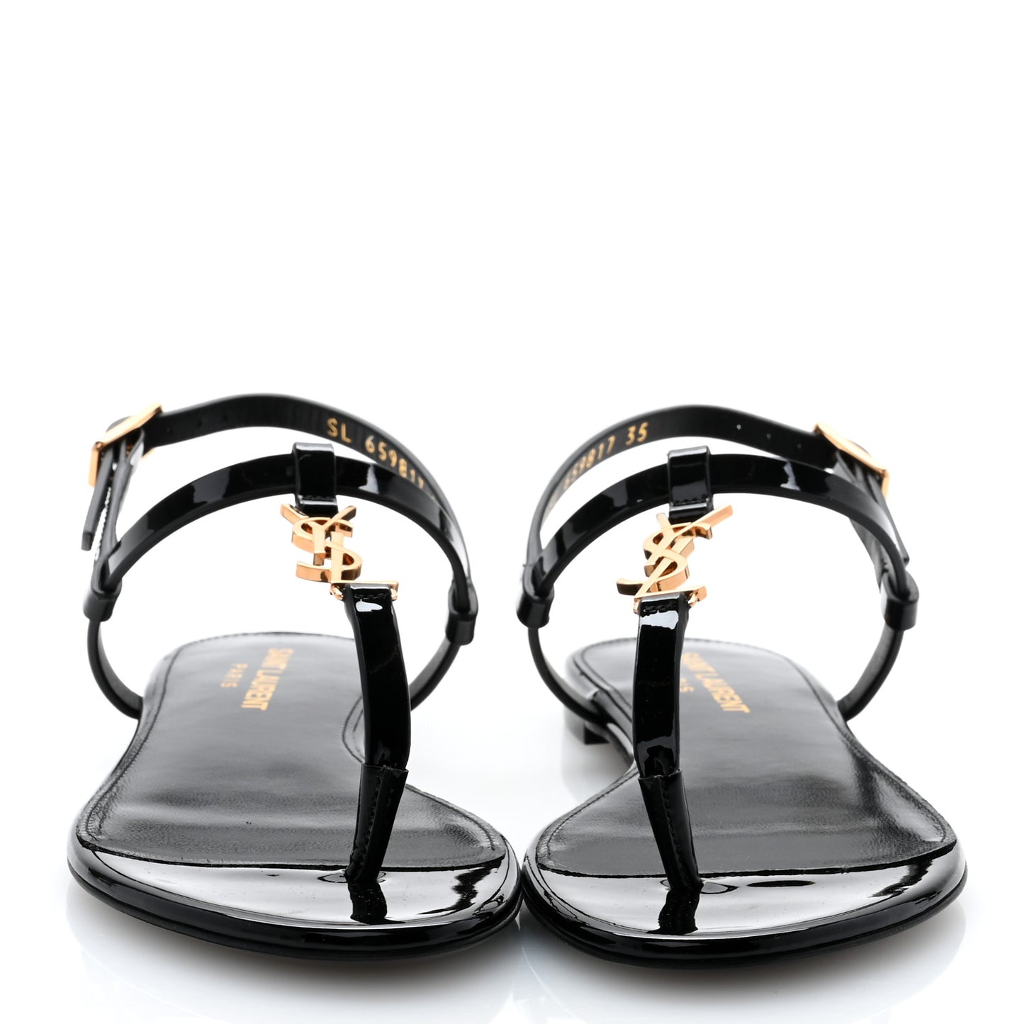 Patent Calfskin Cassandra Monogram Sandals 35 Black