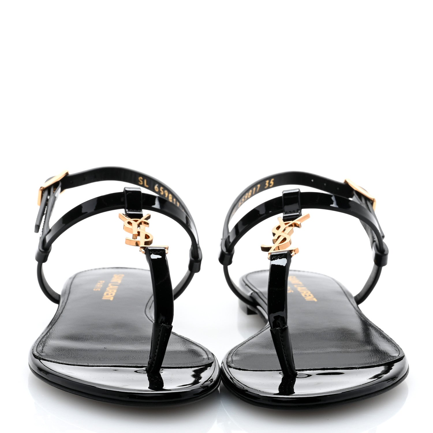 Saint Laurent Patent Calfskin Cassandra Monogram Sandals 35 Black 2 of 9