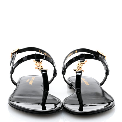 Saint Laurent Patent Calfskin Cassandra Monogram Sandals 35 Black 2 of 9