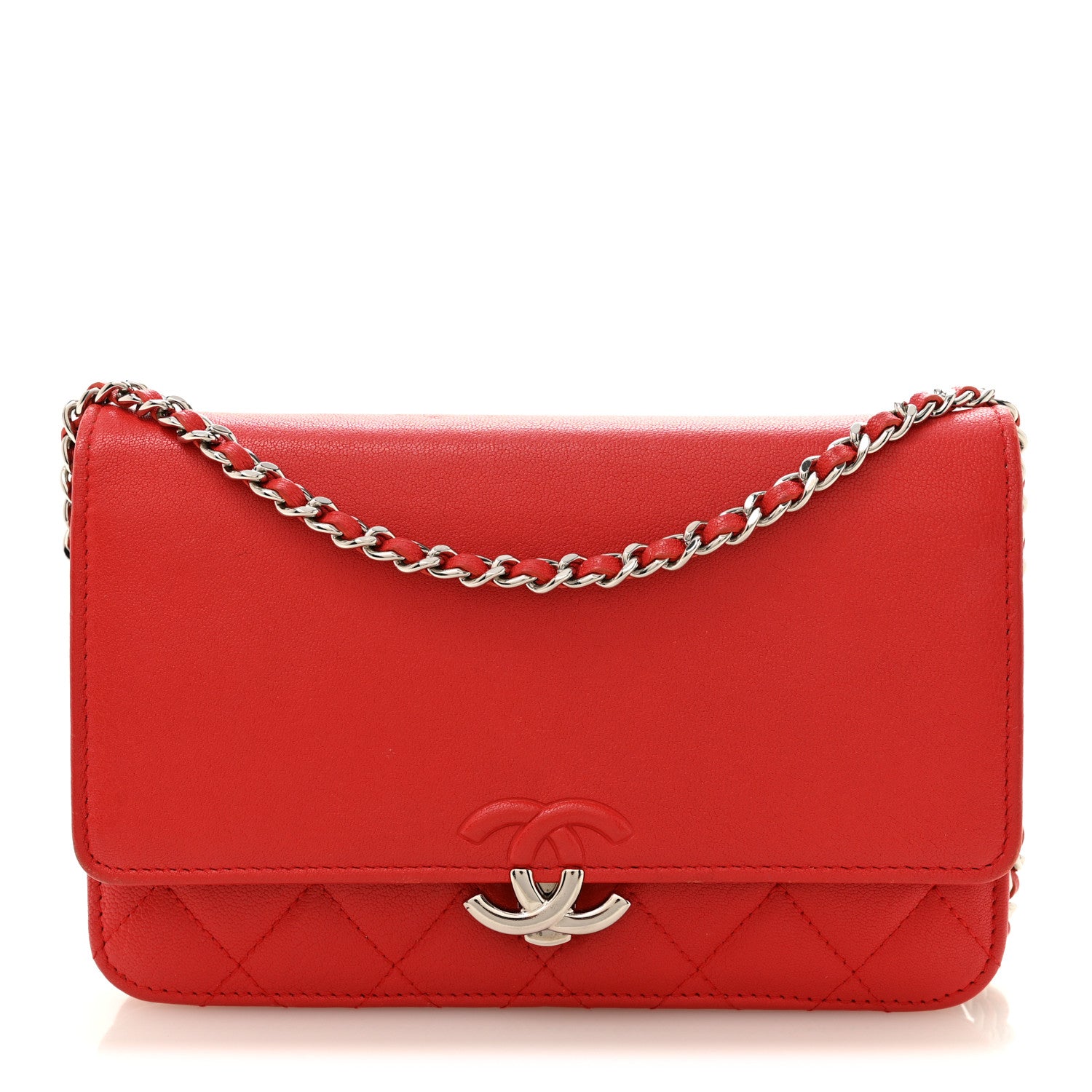 Chanel Grained Calfskin Quilted CC Box Wallet On Chain WOC Red 1 of 12