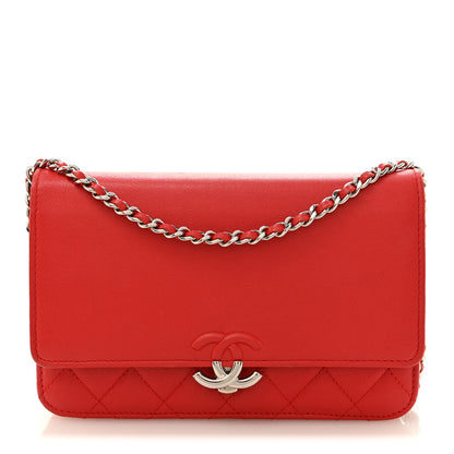 Chanel Grained Calfskin Quilted CC Box Wallet On Chain WOC Red 1 of 12