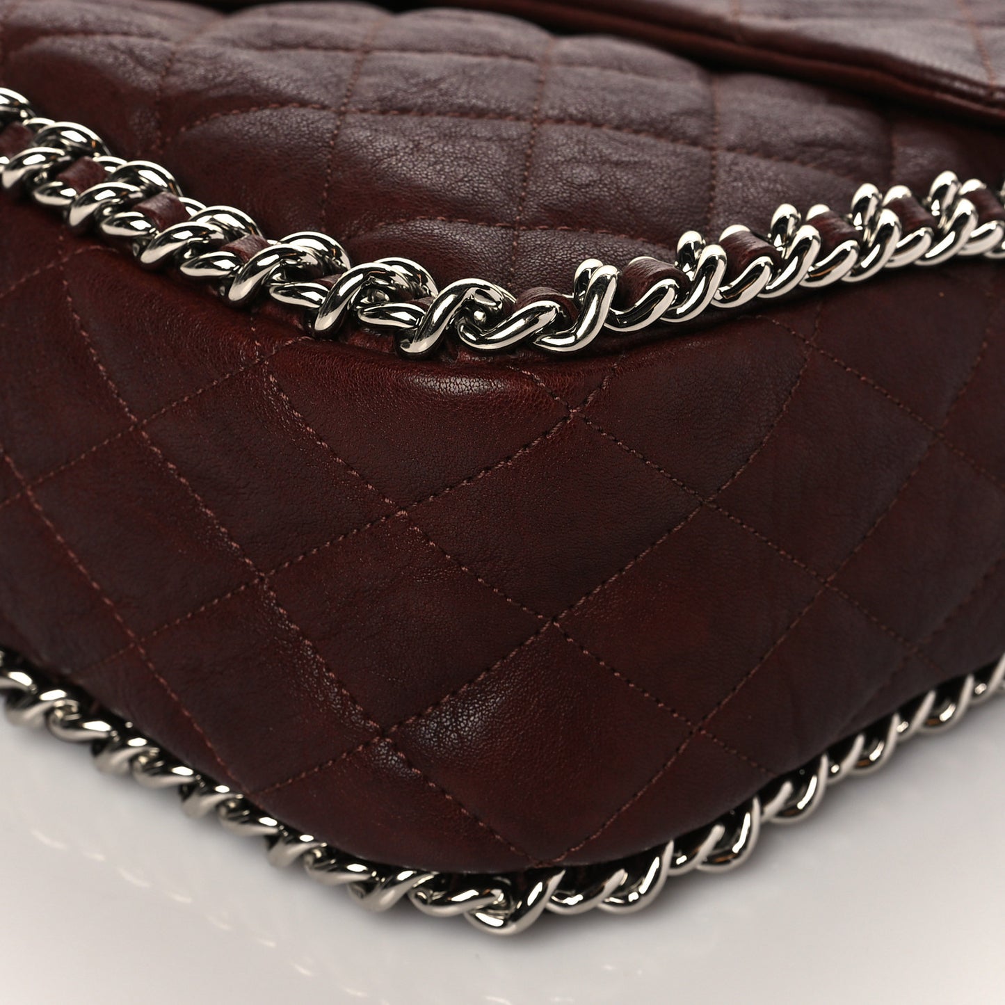 Washed Lambskin Quilted Chain Around Maxi Flap Dark Brown