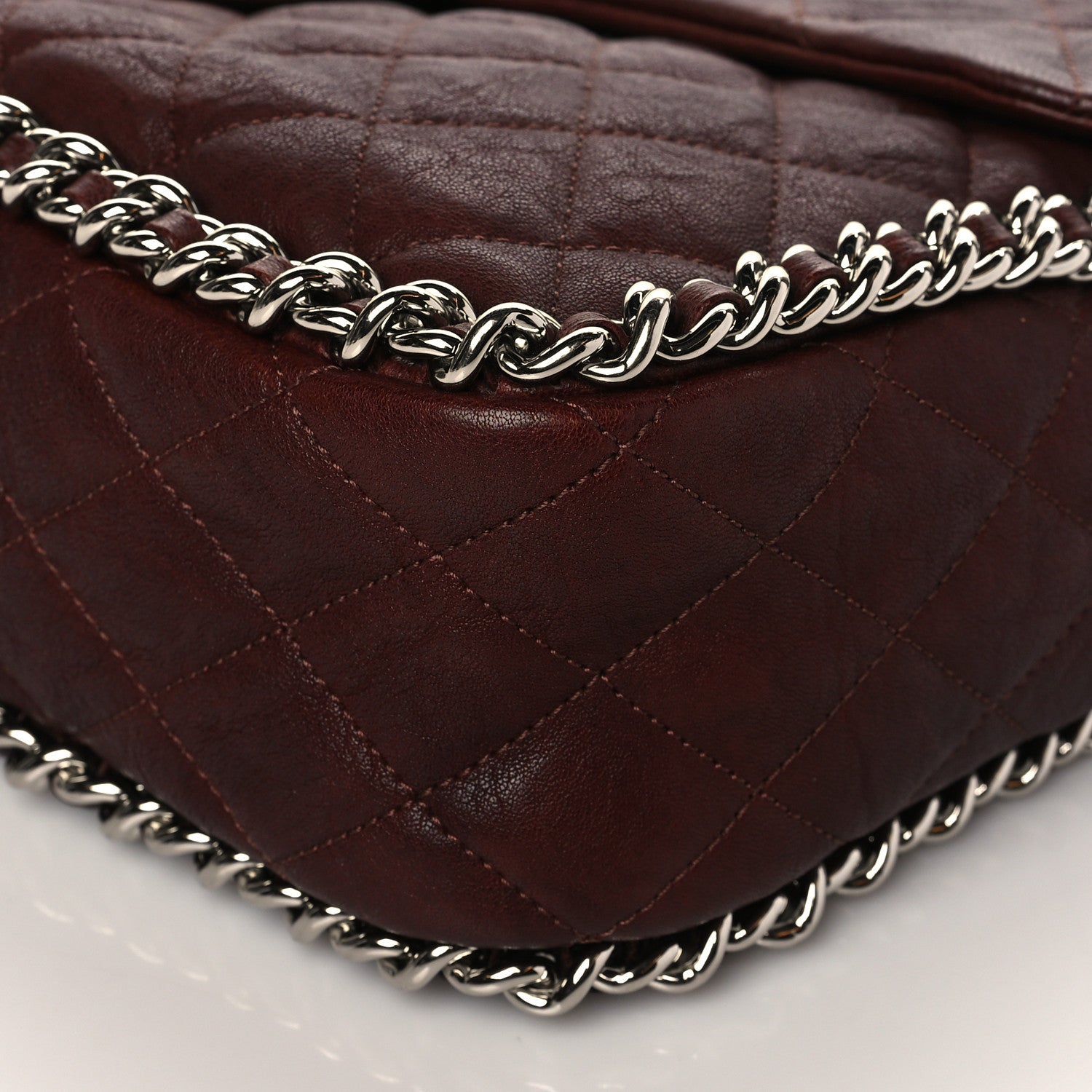 Chanel Washed Lambskin Quilted Chain Around Maxi Flap Dark Brown 9 of 10