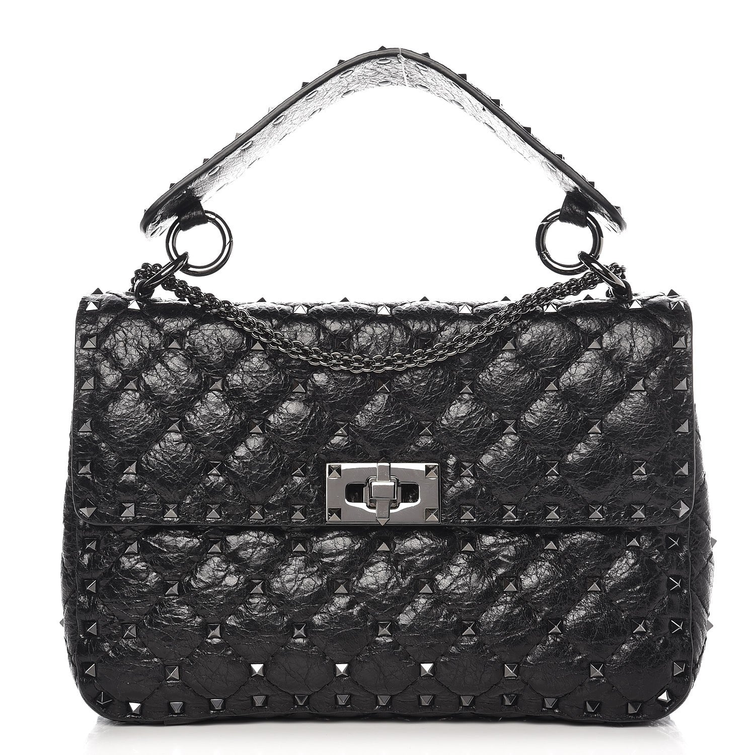Valentino Garavani Craquele Nappa Medium Rockstud Spike Shoulder Bag Black 1 of 7