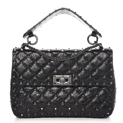 Valentino Garavani Craquele Nappa Medium Rockstud Spike Shoulder Bag Black 1 of 7